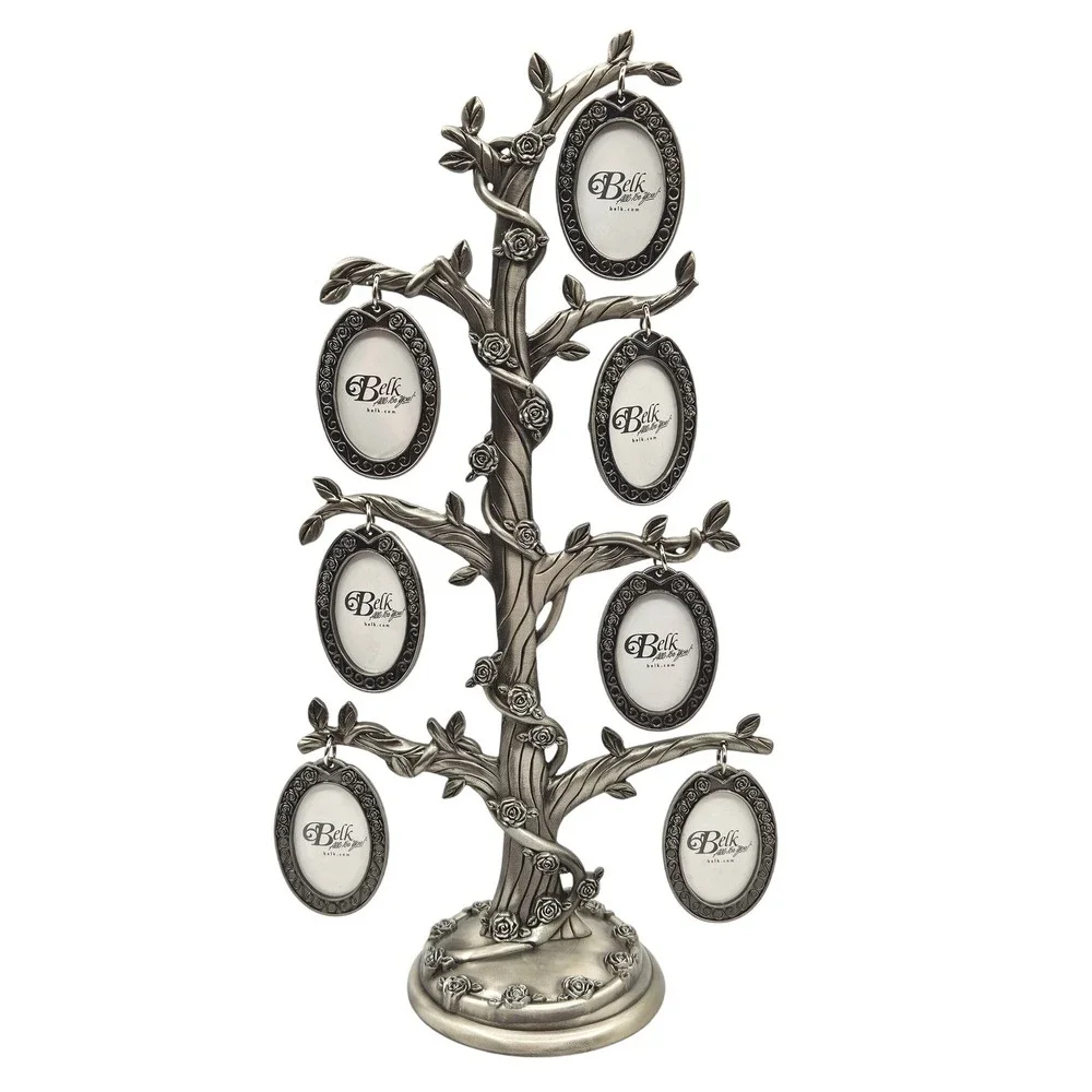 Belk Silver Pewter Family Tree 6 Hanging Oval Rose Frames Photo Display 11.5